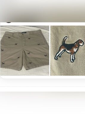CHAPS 40 Coastland Khaki Critter Shorts Pocket Beagles Dog Print Novelty Preppy